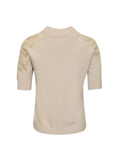 Maglia girocollo in misto cashmere con pizzo Ghiaccio D. Exterior | 610839GHIA